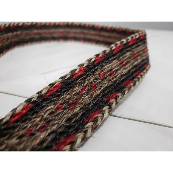 Braided Horse Hair Belt With Engraving On Leather‎ 40 Acorns Vintage Browns - Picture 2 of 8